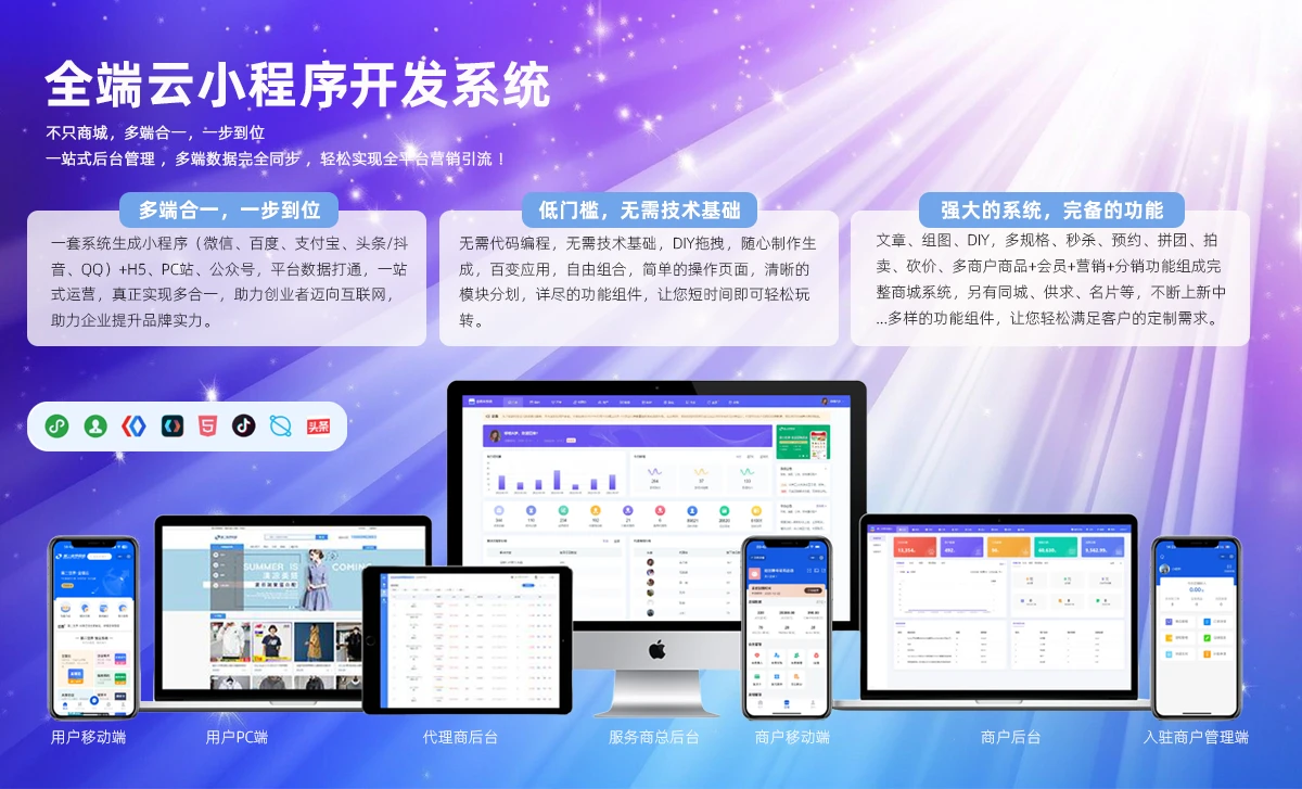 全端小程序方案示意：桌面上的多台移动设备